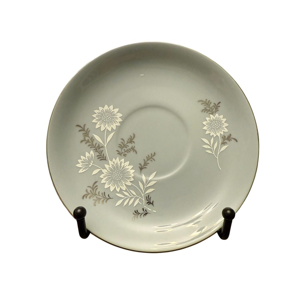 Seyei Starlite 3171‎ Fine China Saucers Blue Gray Silver Floral Vintage Set Of 5